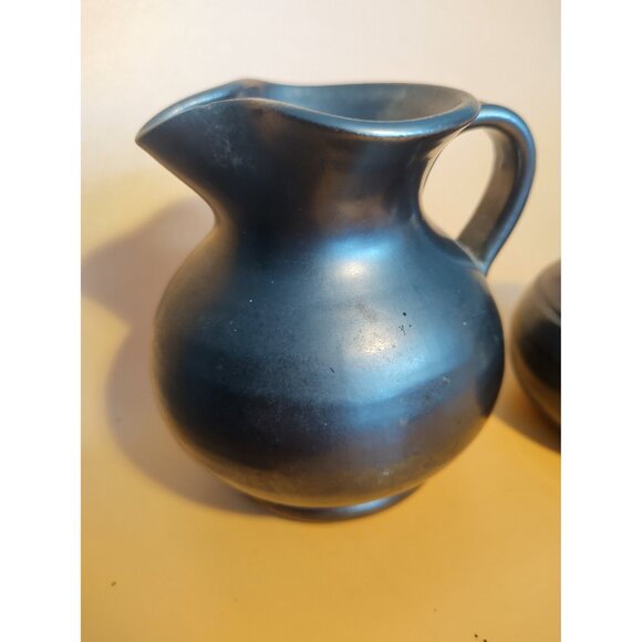 Vintage Prinknash England Stoneware Antique Black Sugar Bowl & Creamer Set - Picture 3 of 16